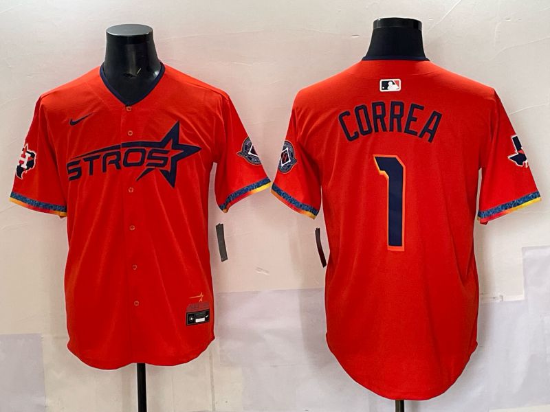 Men 2025 Houston Astros #1 Correa Orange Four generations Joint Name Nike MLB Jersey style 03->houston astros->MLB Jersey